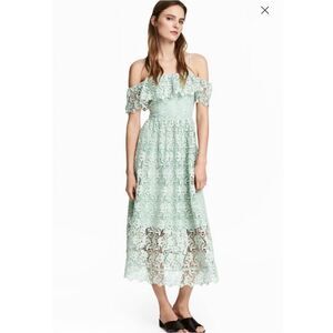 H&M mint green off shoulder lace midi dress